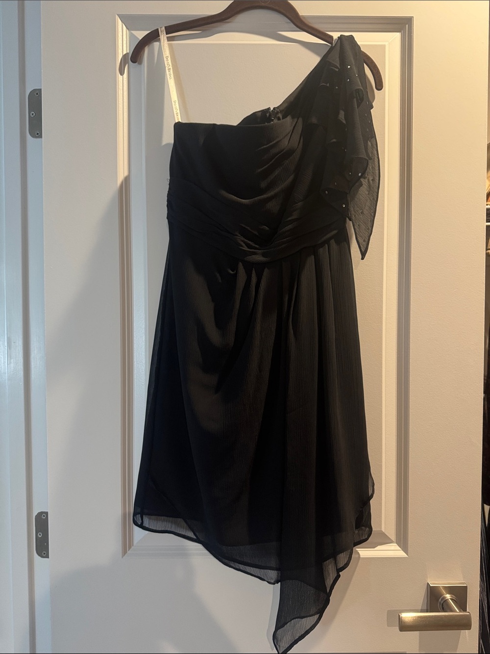 David's Bridal Black One-Shoulder Chiffon Dress. Worn 1x